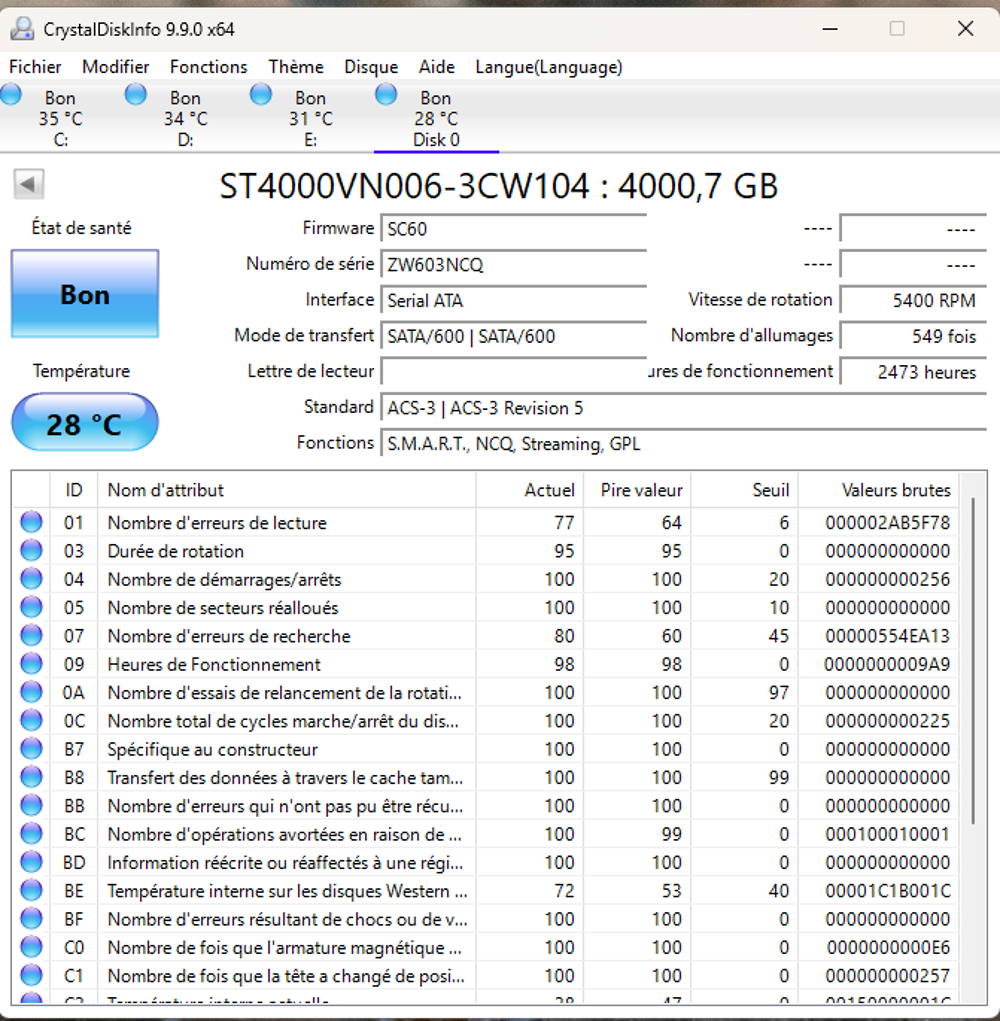 4 HDD NAS Seagate IronWolf 4To ST4000VN006 - Tr&egrave;s bon &eacute;tat Matériel informatique