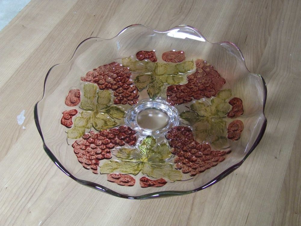Plat &agrave; tarte sur pied, motif GRAPPE DE RAISIN, &Oslash; 35&nbsp;cm, NEUF Cuisine
