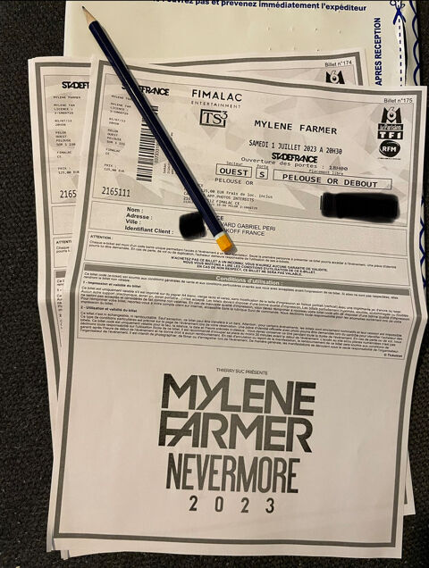 2 billets Pelouse Or concert Mylne Farmer 01 Juillet 2023 130 Paris 15 (75)
