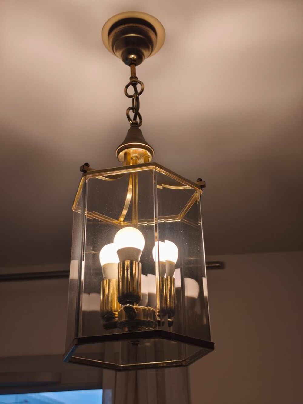 Suspension lanterne en verre et laiton Décoration