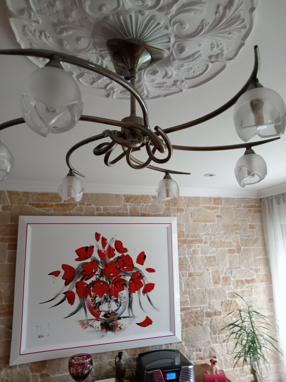 Plafonnier m&eacute;tal et verre d&eacute;poli Décoration
