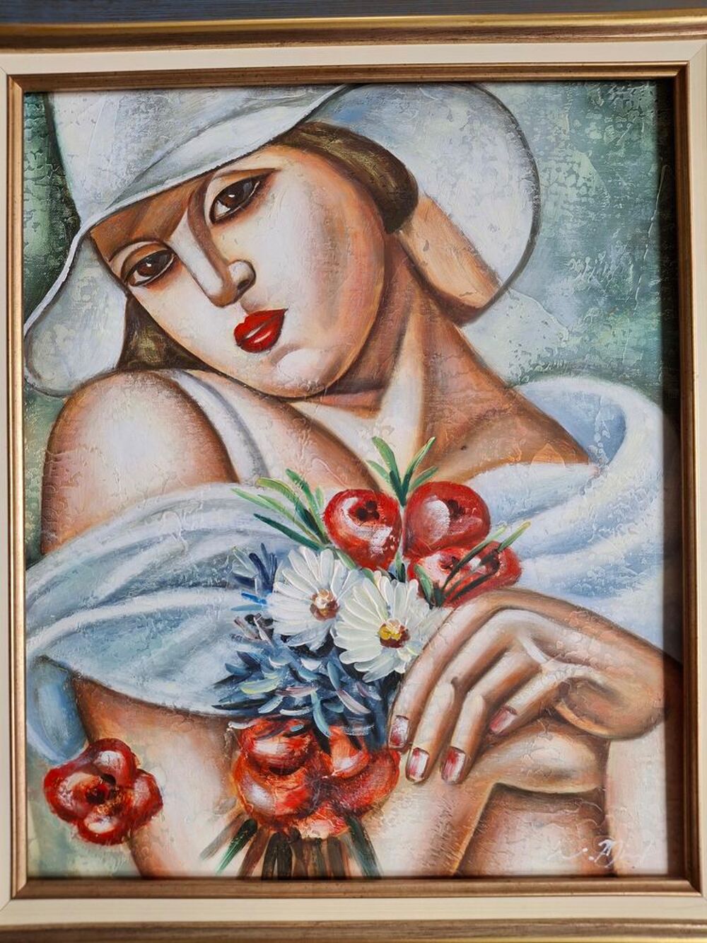 Huile sur toile sign&eacute;e et encadr&eacute;e d'apr&egrave;s Lempicka Art D&eacute;co Décoration