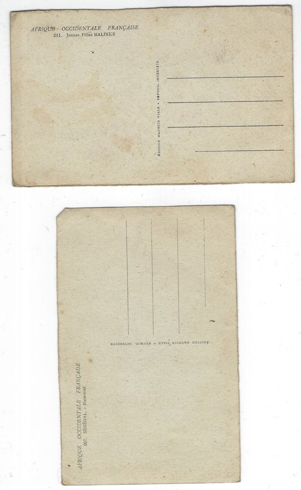 2 cartes postales anciennes "Afrique occidentale fran&ccedil;aise" 