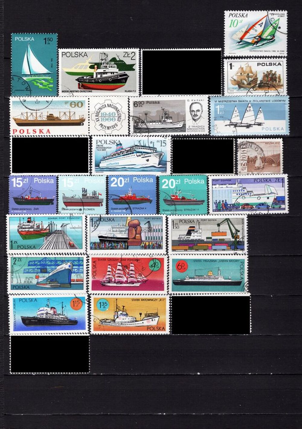 lot de 22 timbres de POLOGNE avec des BATEAUX 