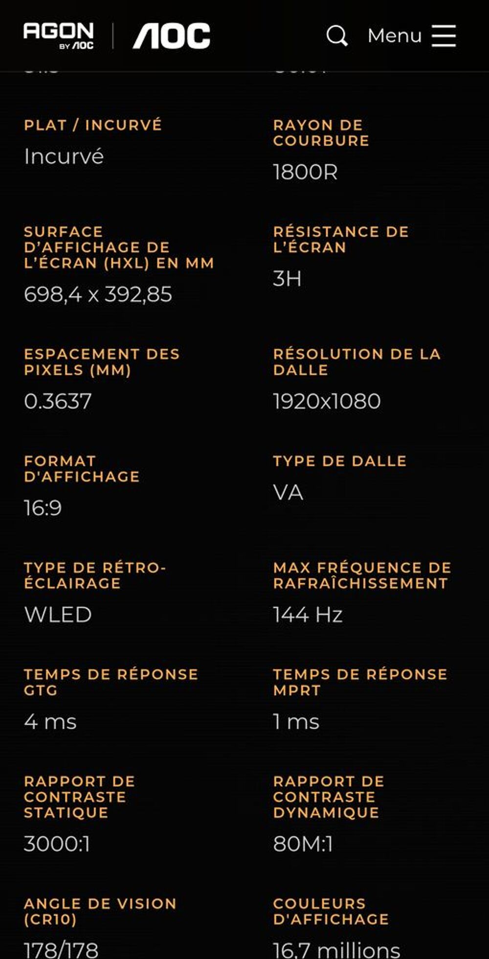 Ecran AOC C32G1 Matériel informatique