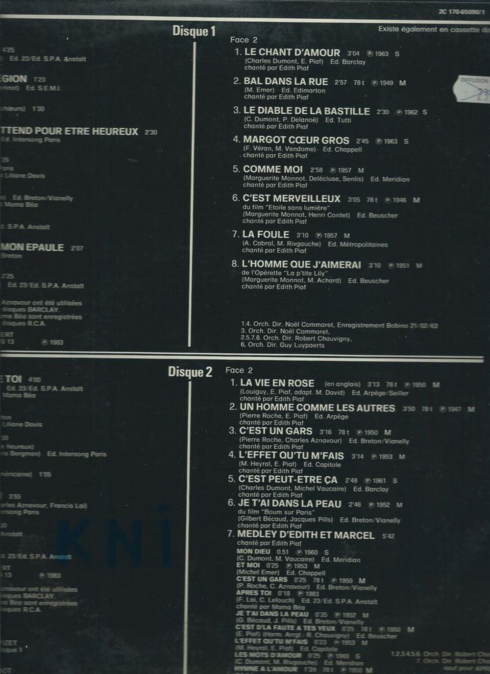 Vinyle 33T , Piaf , Edith et Marcel CD et vinyles