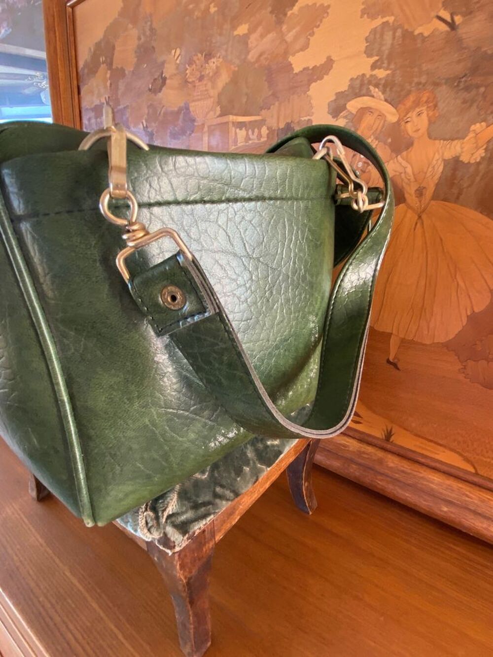 rare sac voyage, vert, vintage Maroquinerie