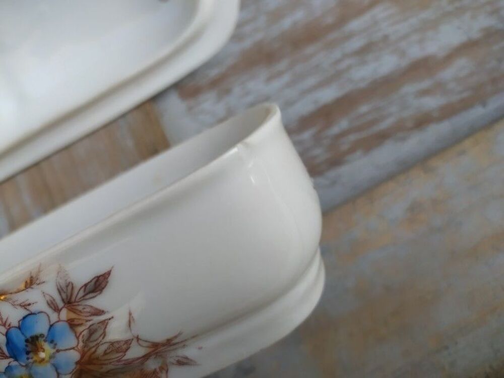 Ancienne Boite Porte Brosse &agrave; Dent Porcelaine Th&egrave;me Floral 
