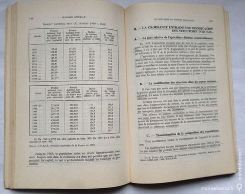 Economie g&eacute;n&eacute;rale terminale G Dunod 1972 Livres et BD
