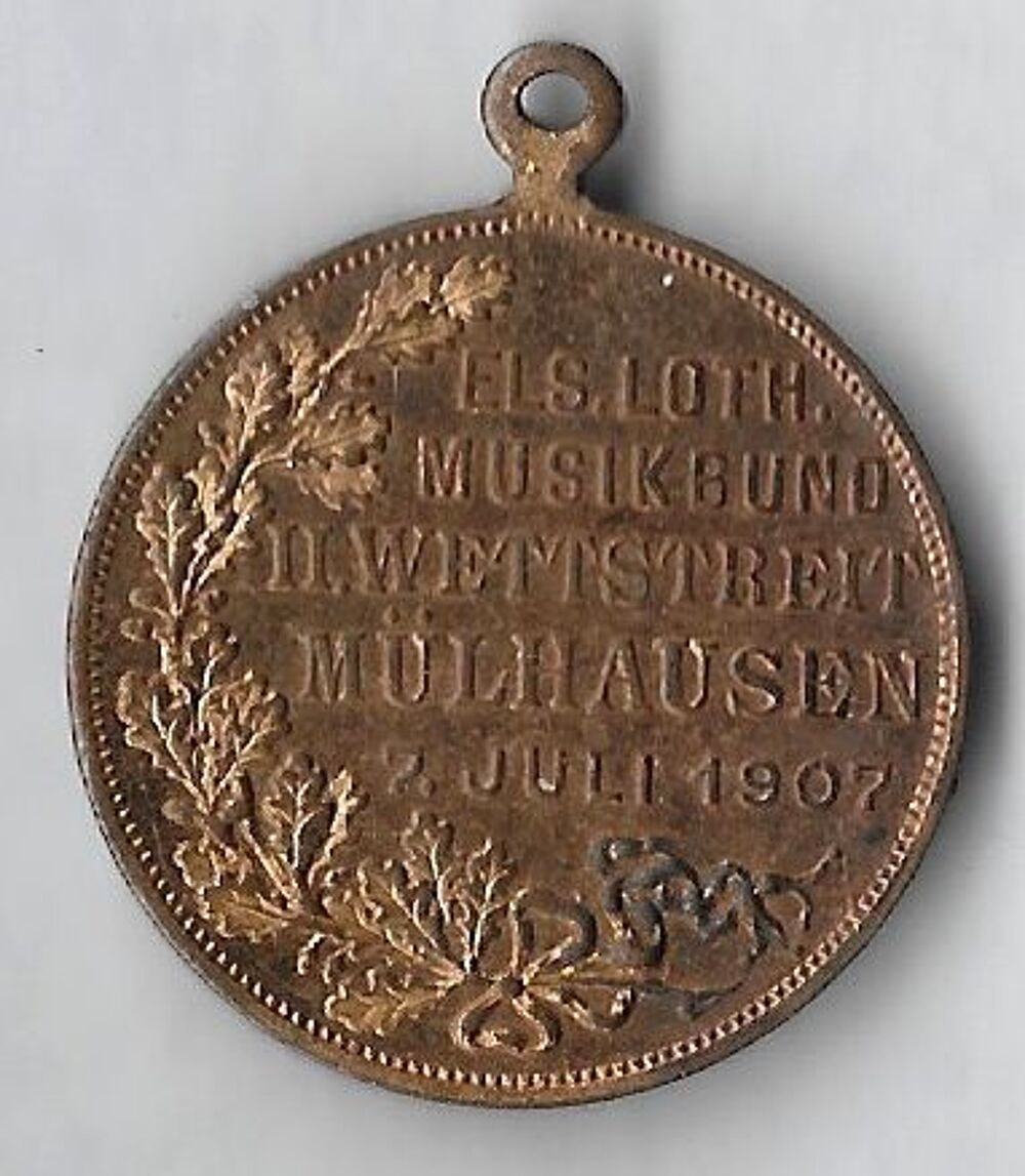 M&eacute;daille rare 2e concours de musique Mulhouse 7 juillet 1885 