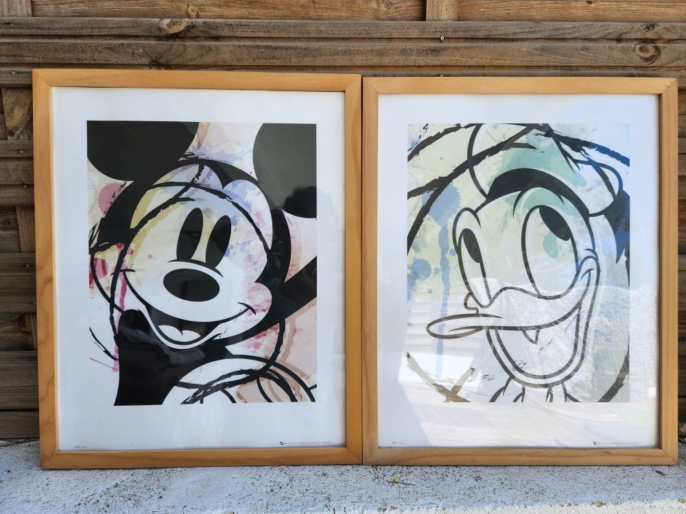 Deux cadres Disney Mickey et Donald 74*54 Décoration