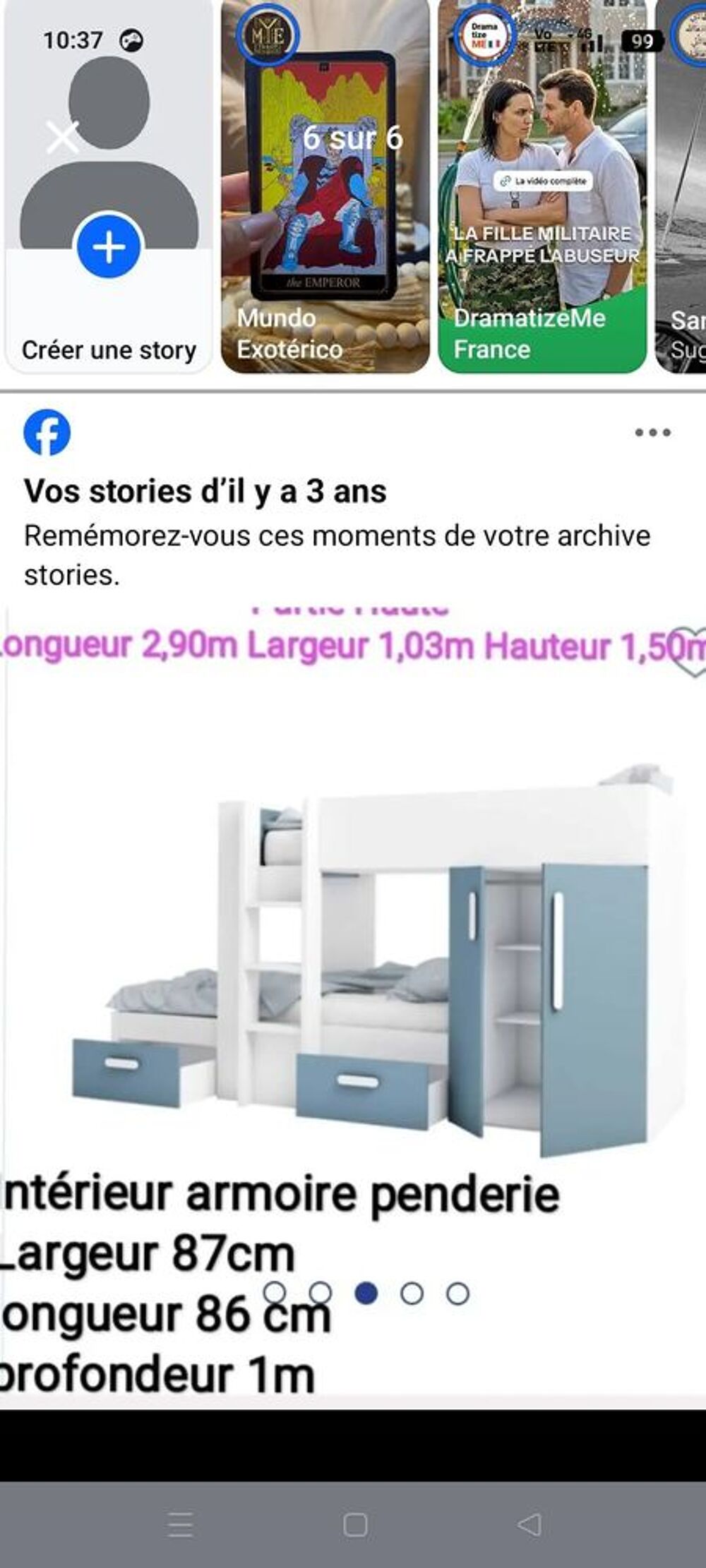 Lit superpos&eacute; sommier armoire int&eacute;gr&eacute; avec 2 tiroirs +Matela Meubles