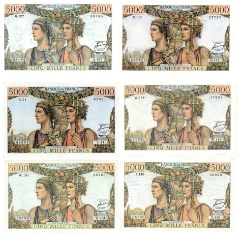 F 48    5000 f  terre mer LOT DE 6  BILLETS    SPL Raismes (59)