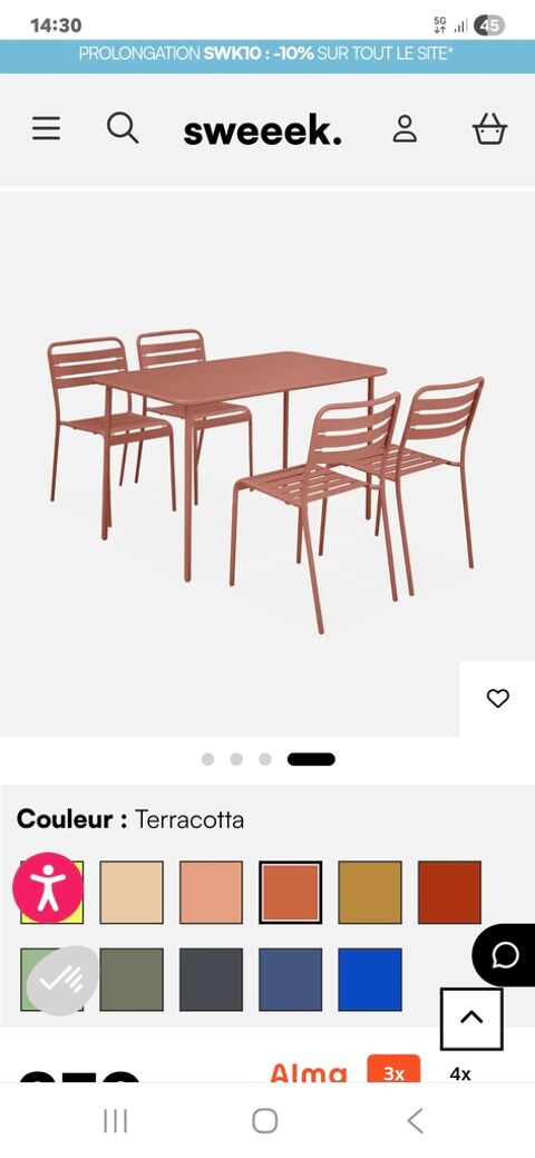 Ensemble table et 4 chaises métal terracotta 125 Le Mée-sur-Seine (77)