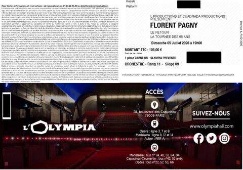 Billets concert Florent PAGNY à l'Olympia Vigny (95)