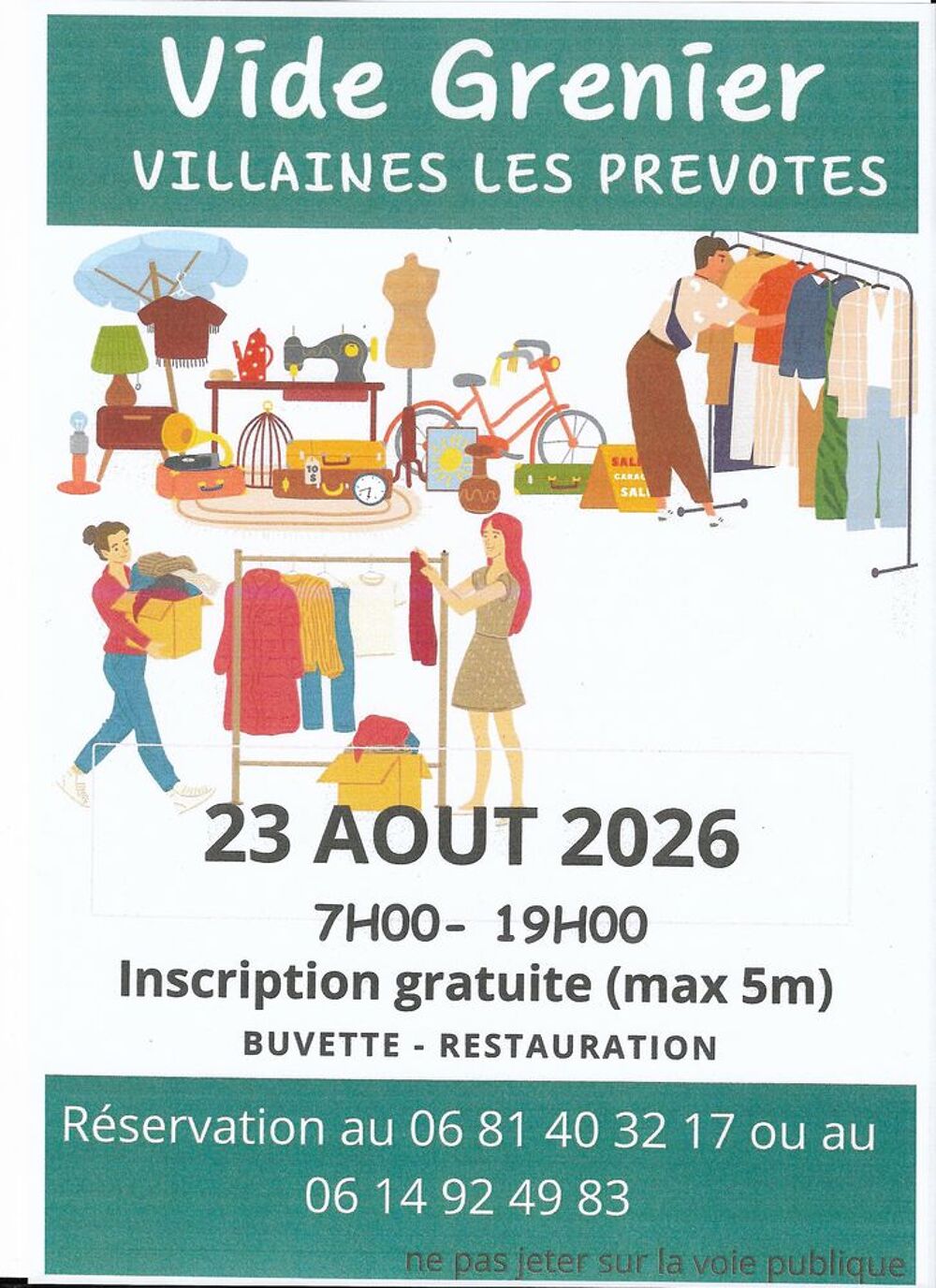 Vide grenier &agrave; Villaines les Pr&eacute;votes le 23 ao&ucirc;t 2026 Vide grenier, marché aux puces, braderie