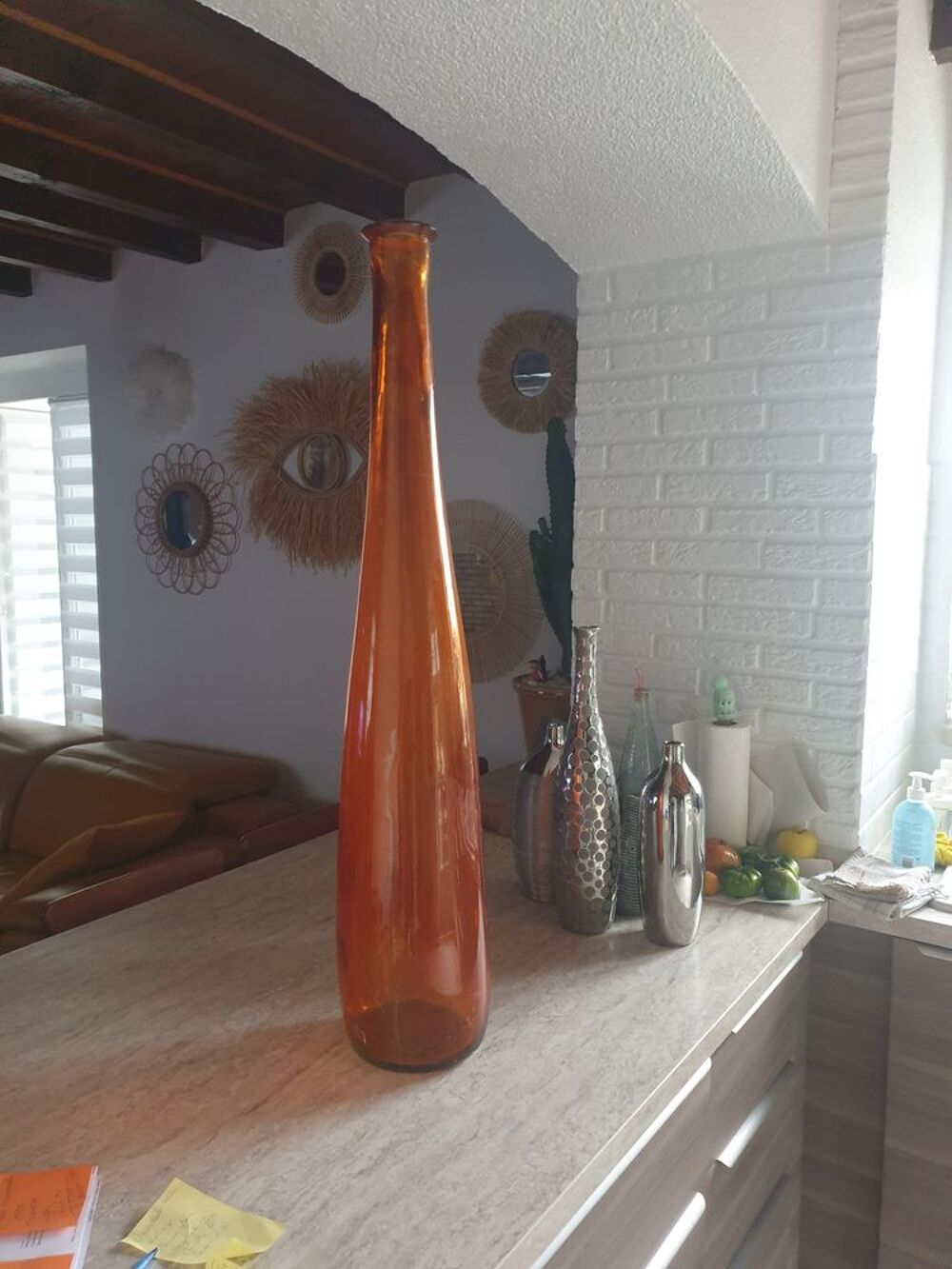 Grand vase verre orange hauteur 100 cm Dcoration