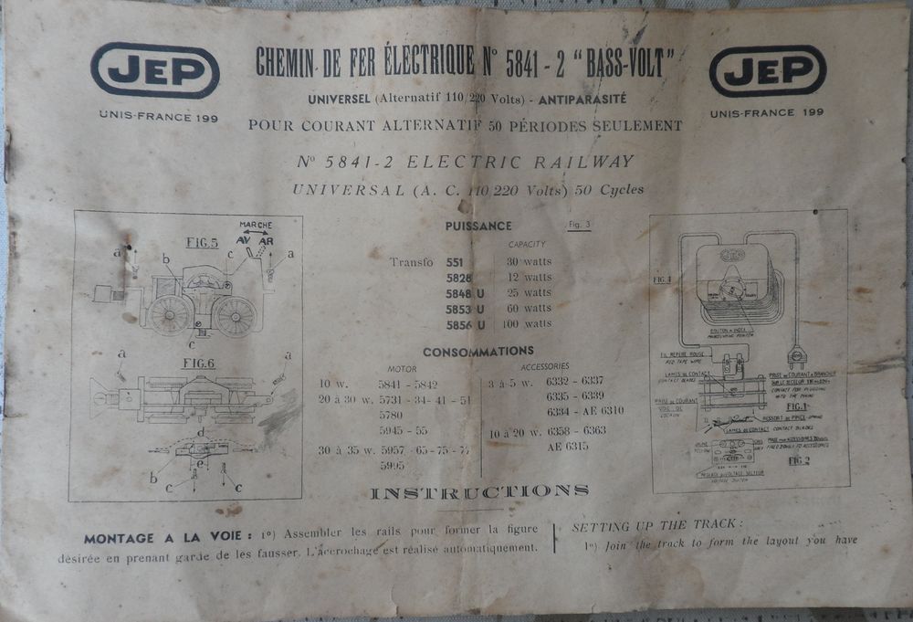 Chemin de fer &eacute;lectrique JEP 5841-2 bass-vol des ann&eacute;es 50 