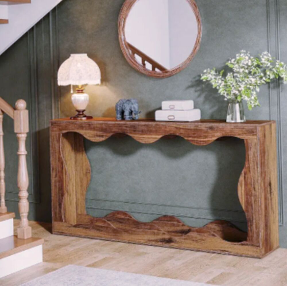 Console ajour&eacute;e en bois naturel ? Silhouette ondul&eacute;e chic Meubles