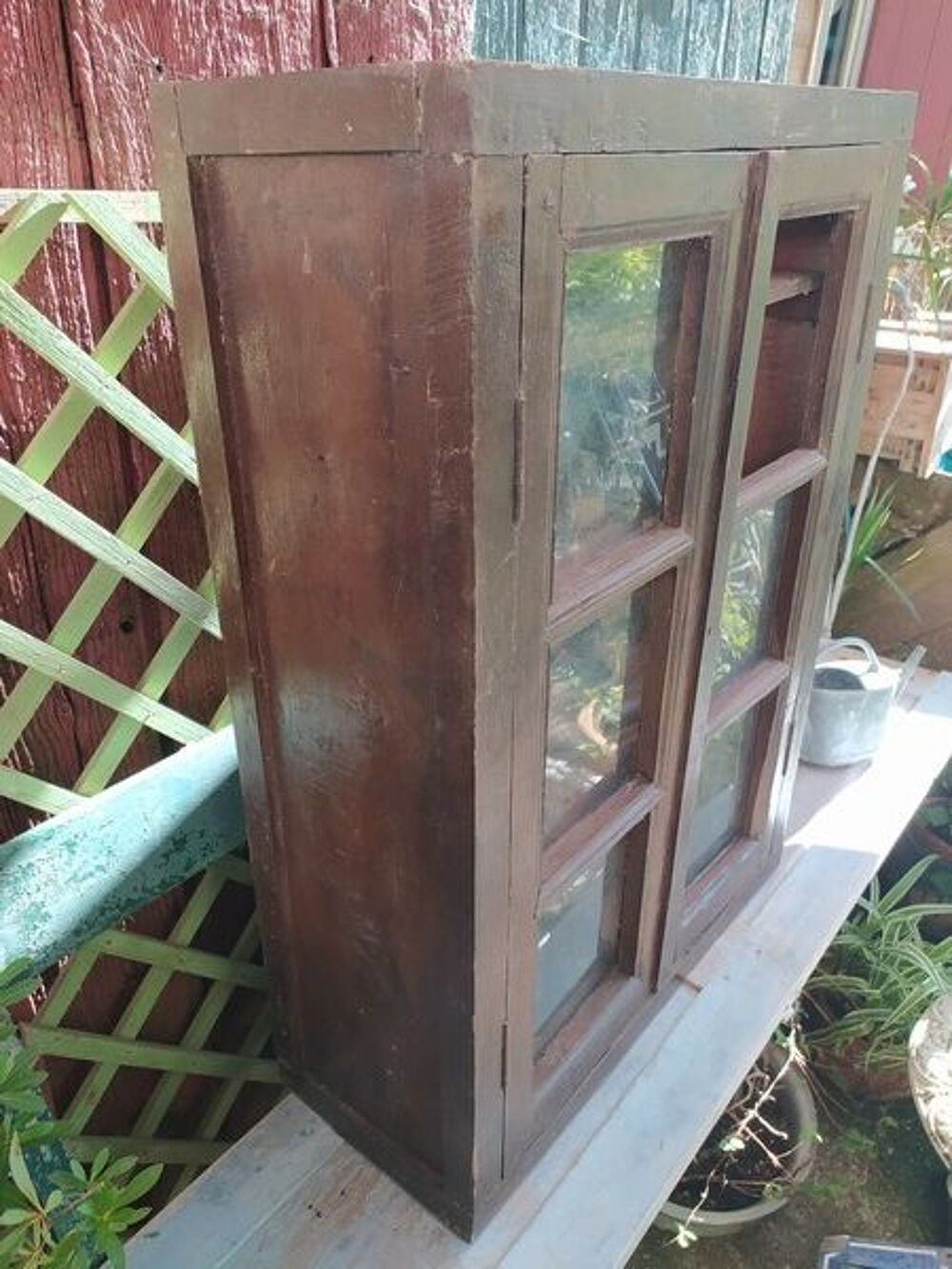 Ancienne Armoire Bois Portes Vitrine 
Meubles