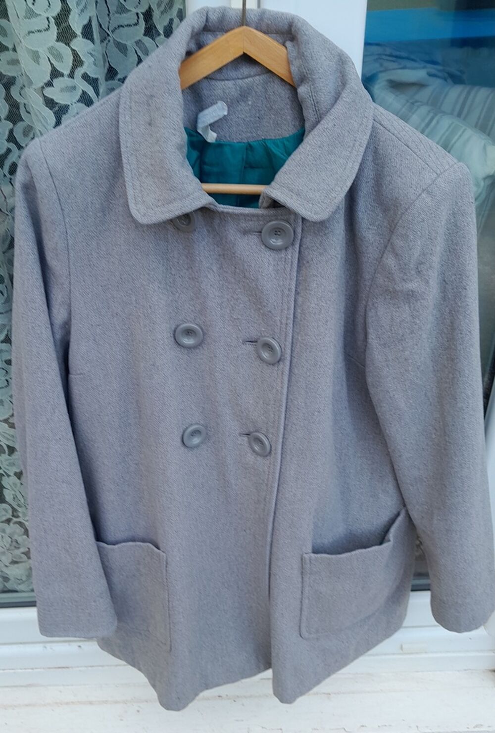 Manteau Femme Gris en Laine avec Double Boutonnage Vêtements