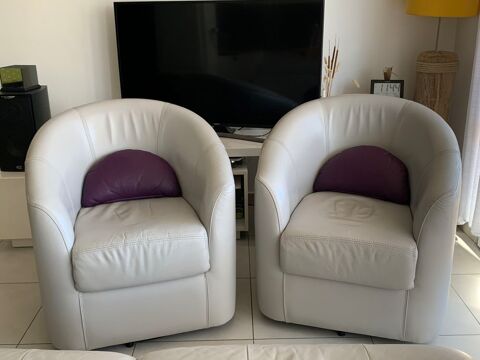 2 fauteuils cabriolets pivotants en cuir gris 200 La Ciotat (13)