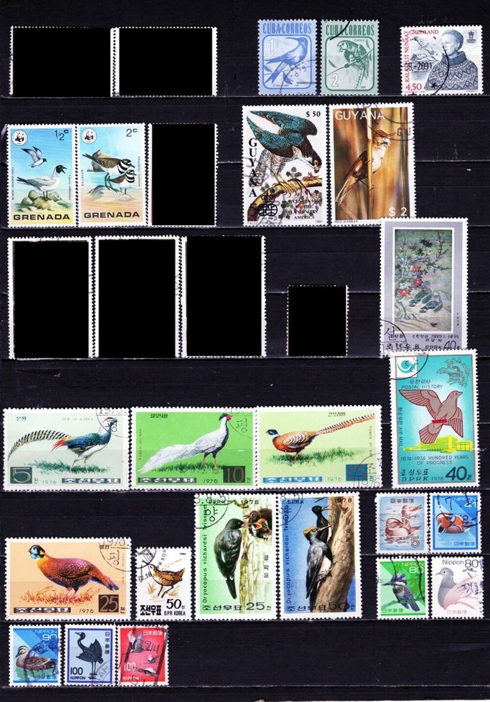 lot de 34 timbres du MONDE avec des OISEAUX 