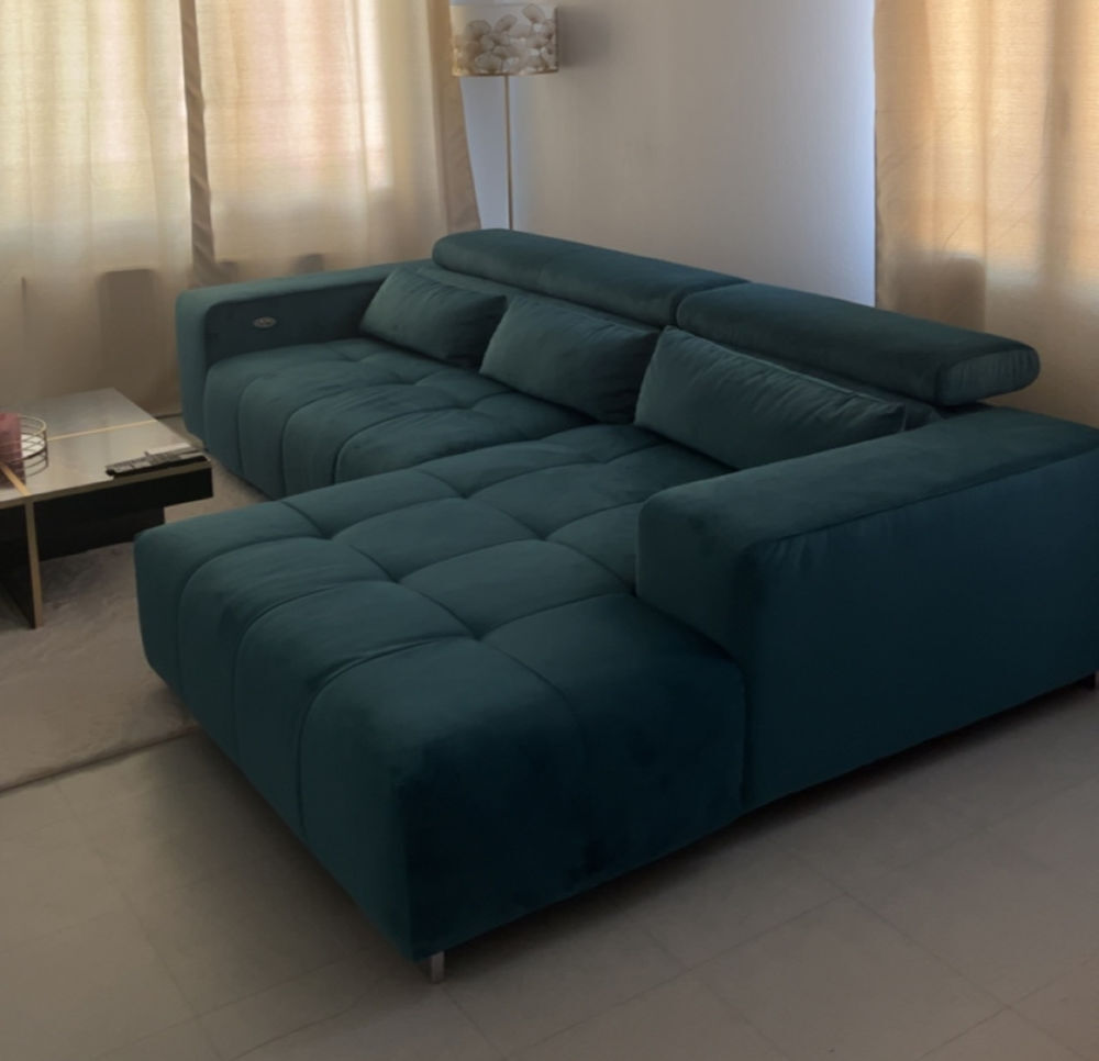 Canap&eacute; d'angle relax &eacute;lectrique 4 places ORION coloris vert Meubles
