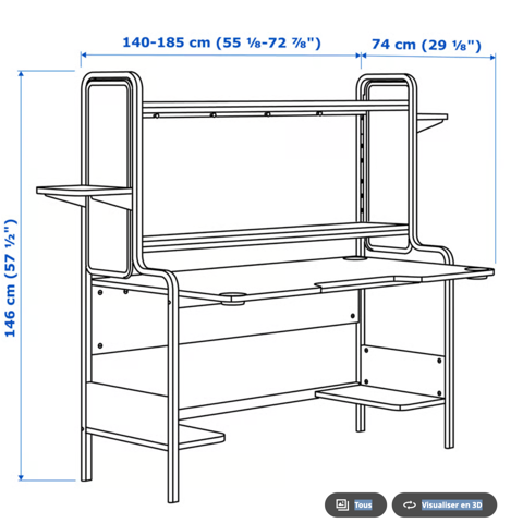 Bureau IKEA pour étudiant ou gamer. 100 Apt (84)