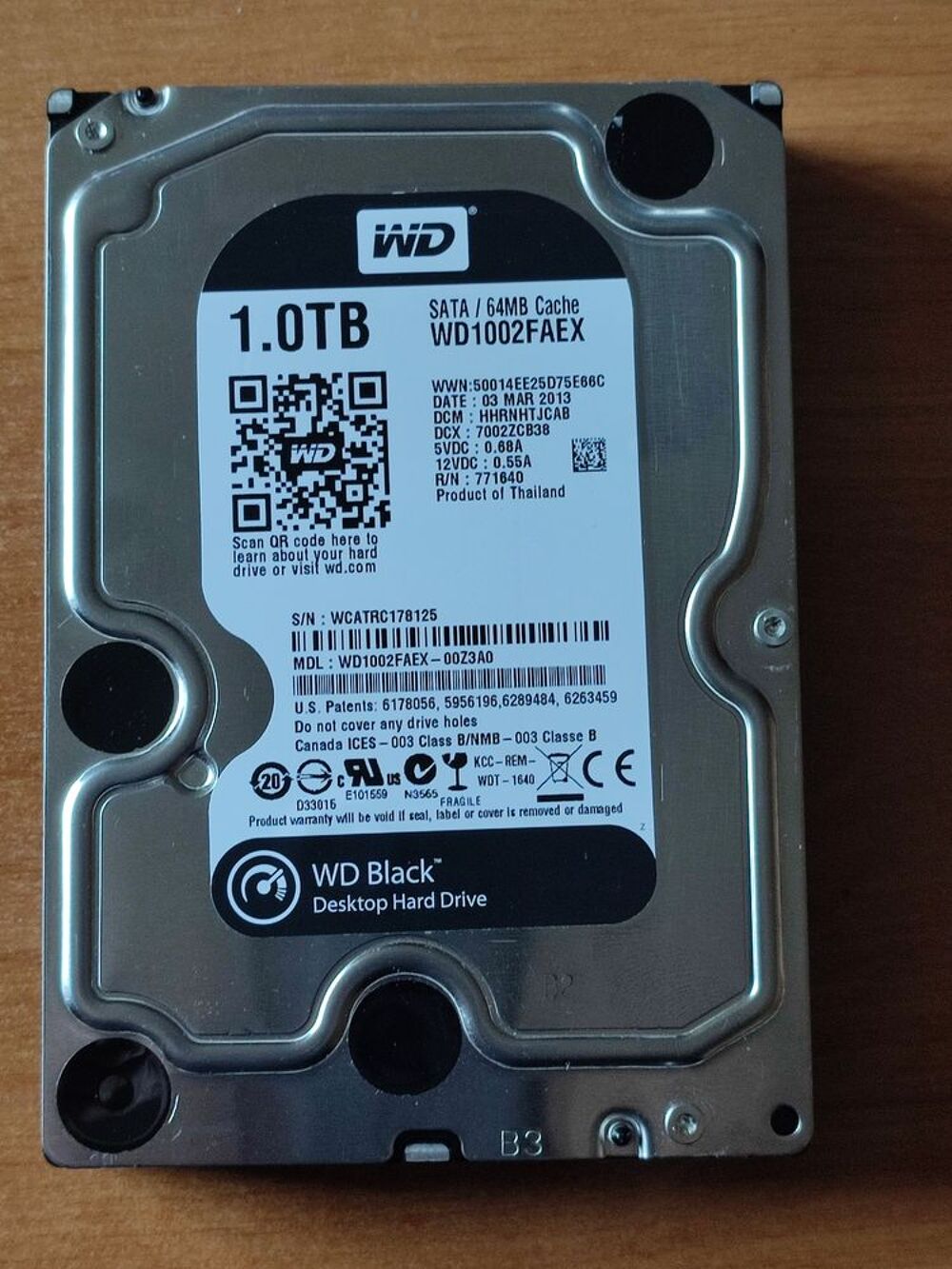 Western Digital 1TB WD1002FAEX SATA 64MB 3,5"
Matériel informatique