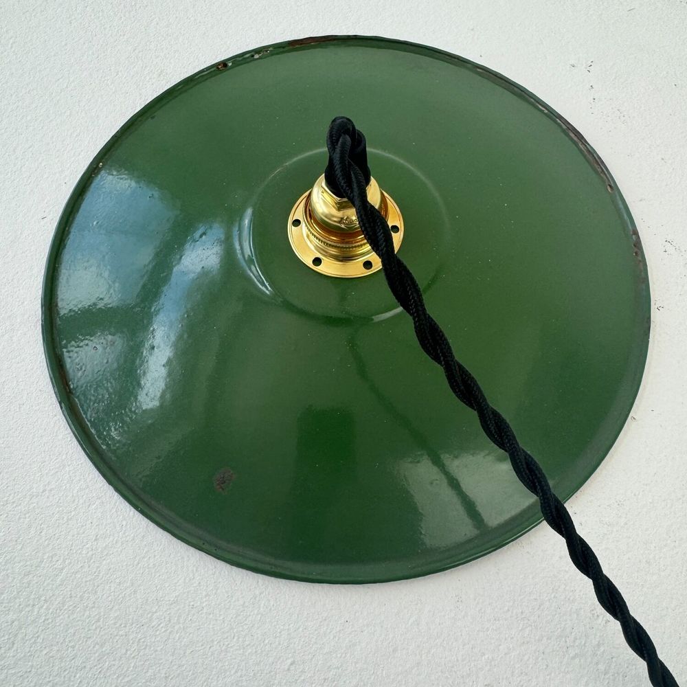 SUSPENSION ANCIENNE ATELIER INDUSTRIEL EMAILLEE VERTE 24 CM Décoration
