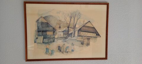 Aquarelle originale - Village montagne par Guy AMEYË (1982) 65 Cranves-Sales (74)