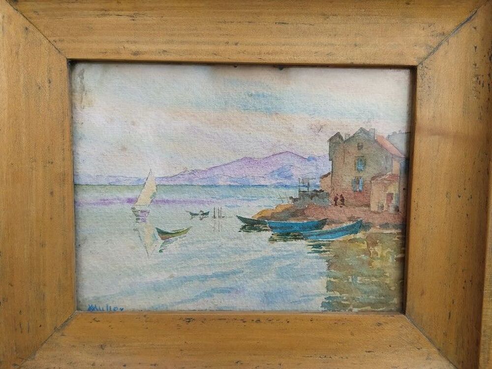 Tableau Aquarelle Marine Paysage Martigues ? Sign&eacute; Muller 