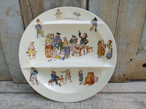Assiette Fa�ence de Longwy Sc�ne Humoristique Taverne ca1880 49 Loches (37)