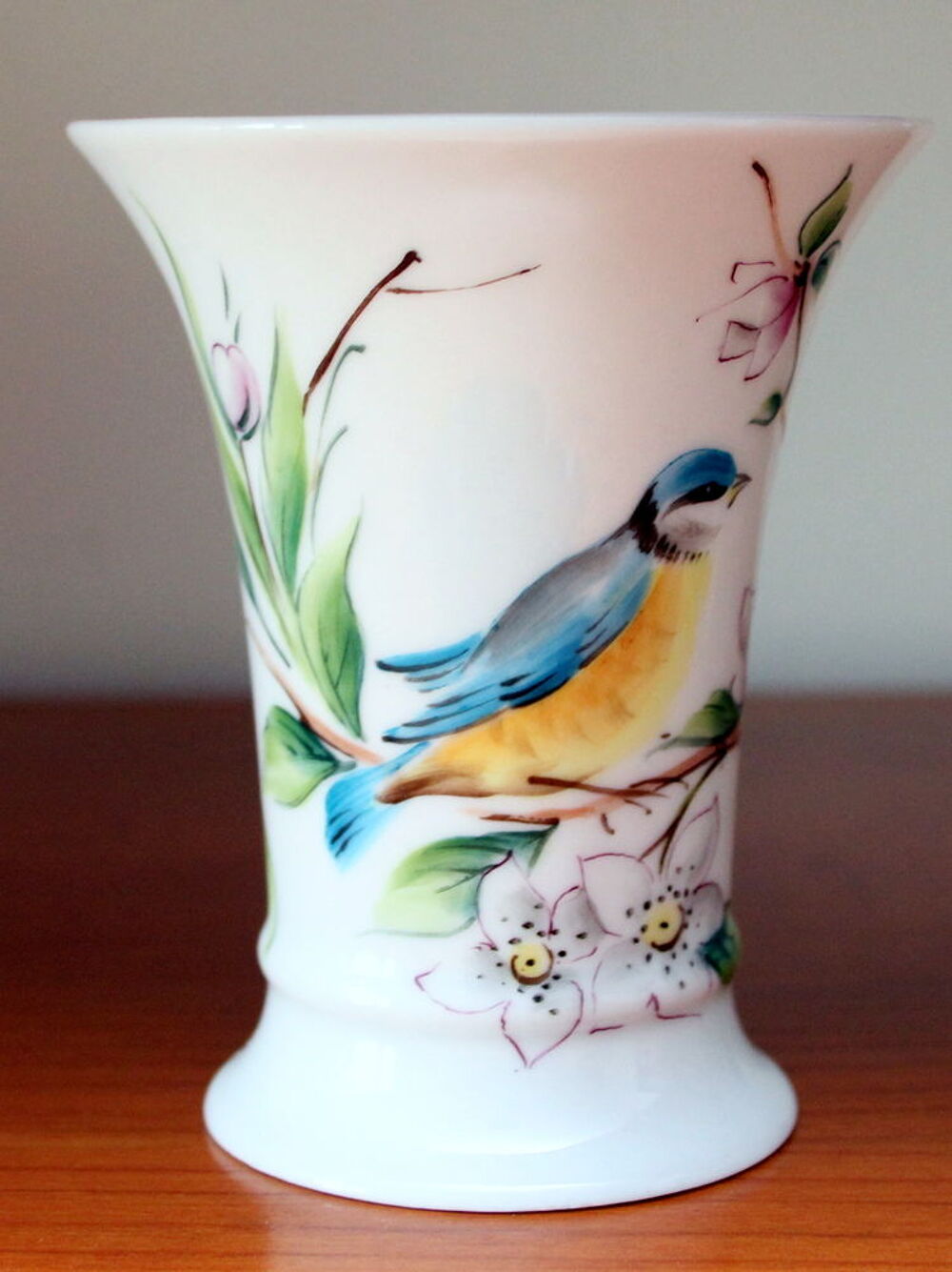 Vase gobelet en porcelaine oiseaux peint &agrave; la main Décoration