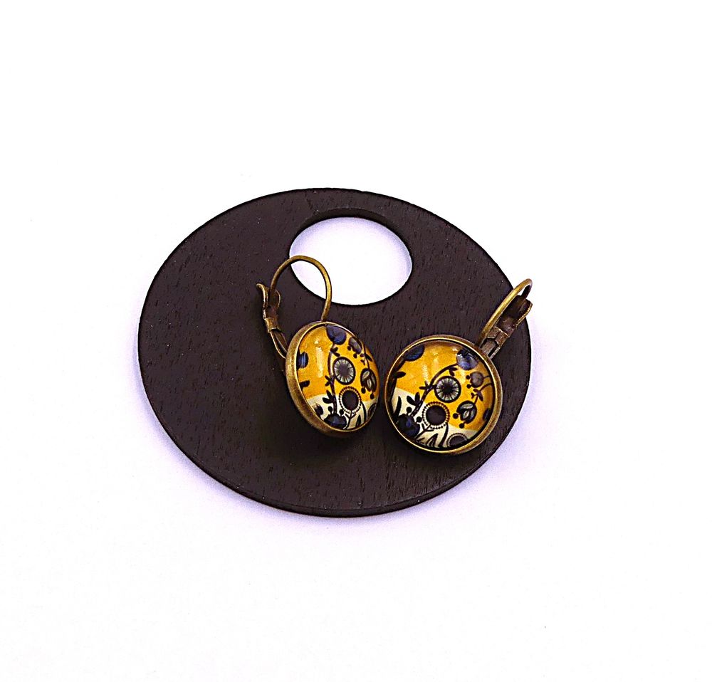 Boucles d'oreilles cabochons en verre, m&eacute;tal bronze Bijoux et montres