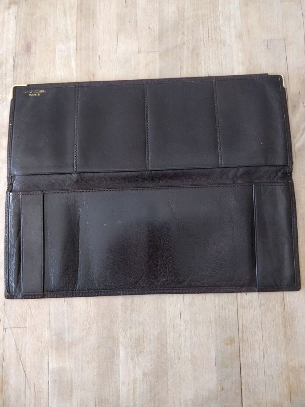 porte-chequier cartes LANCEL Paris en cuir vintage Maroquinerie