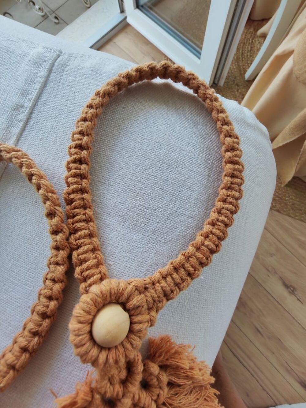 Lot embrasses style boh&egrave;me en macram&eacute; beige Décoration