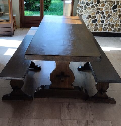 Table de Salle à Manger  Monastère  en Bois Massif Foncé 1000 Vignes (64)