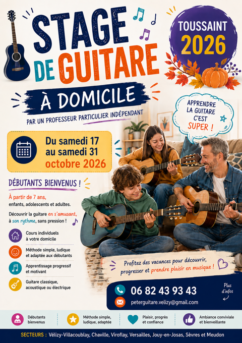 STAGE DE GUITARE &agrave; domicile
vacances de la TOUSSAINT
0 78140 Vélizy-villacoublay