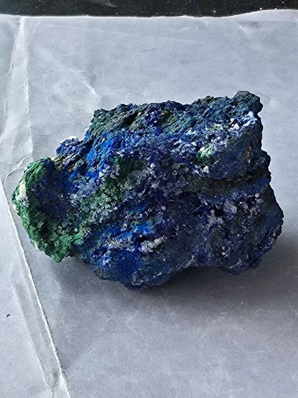 Superbe Min&eacute;ral Azurite Bleu Intense, Malachite Fibreuse &amp; Quartz-Katanga(RDC)-97g 