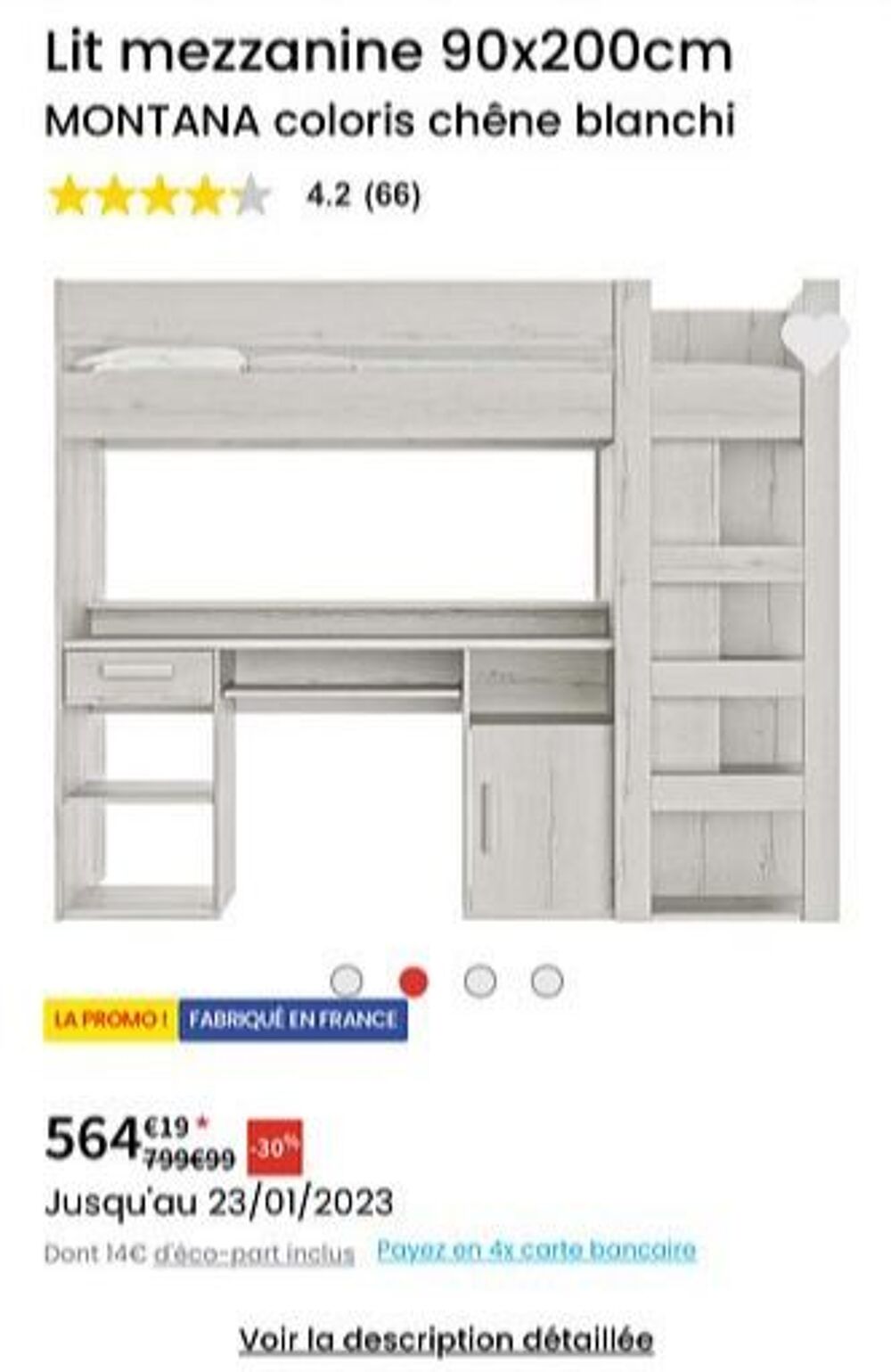 Lit mezzanine combin&eacute; 90x200cm Meubles