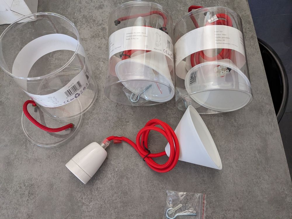 1 Suspension ROUGE lustre plafonnier lampe douille + cable + Décoration