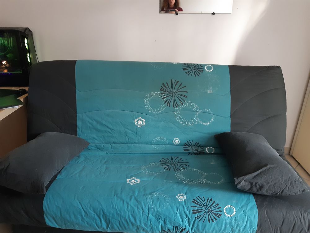 Canap&eacute; clic clac bultex-MAORI 3 places: turquoise et noir Meubles
