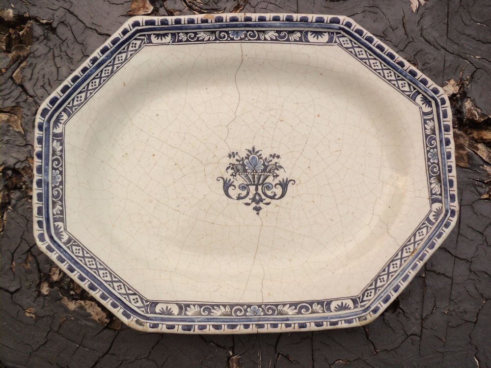Plat Fa&iuml;ence de Rouen Blanc Bleu XVIII&egrave;me Décoration