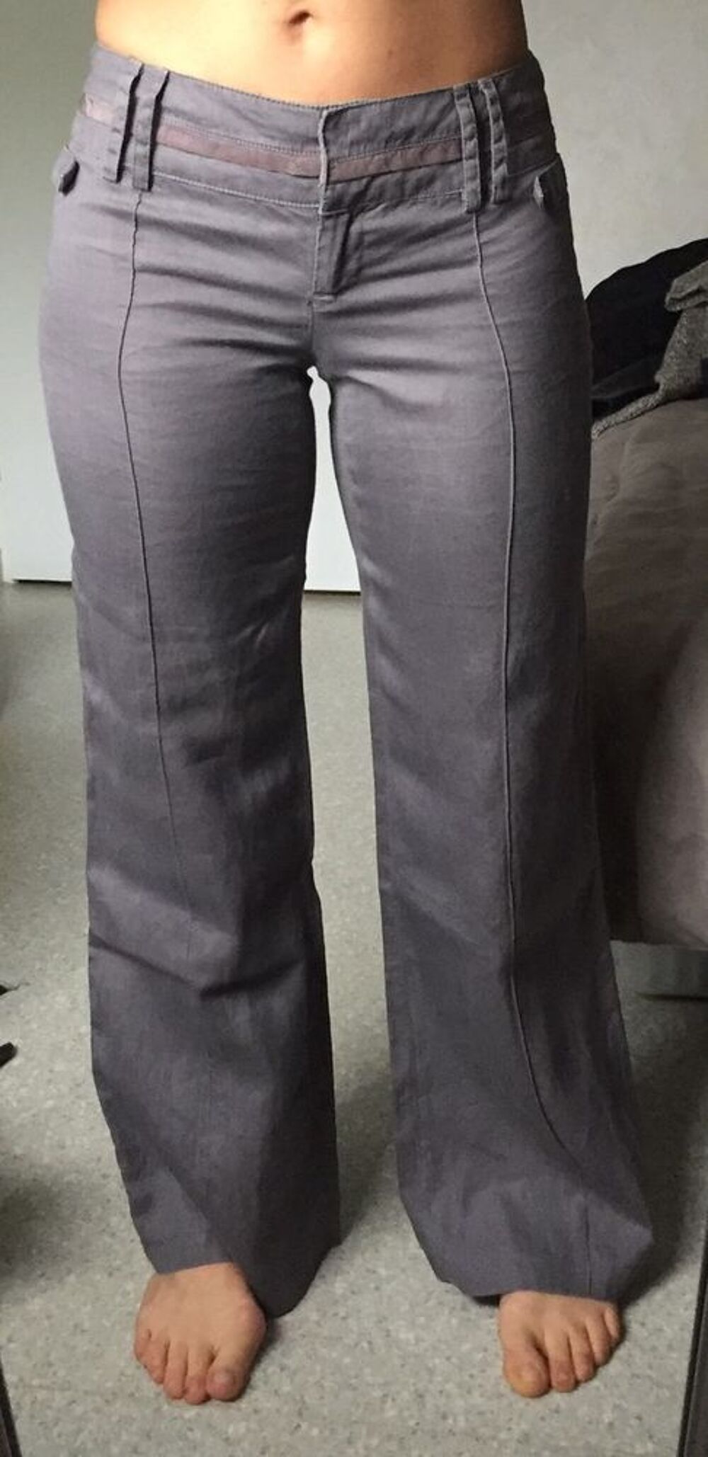 Pantalon en lin gris Promod - Taille 36 Vtements