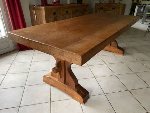 Table monastere chêne massif 220 cm avec 5 chaises + banc en 400 Sainte-Mesme (78)