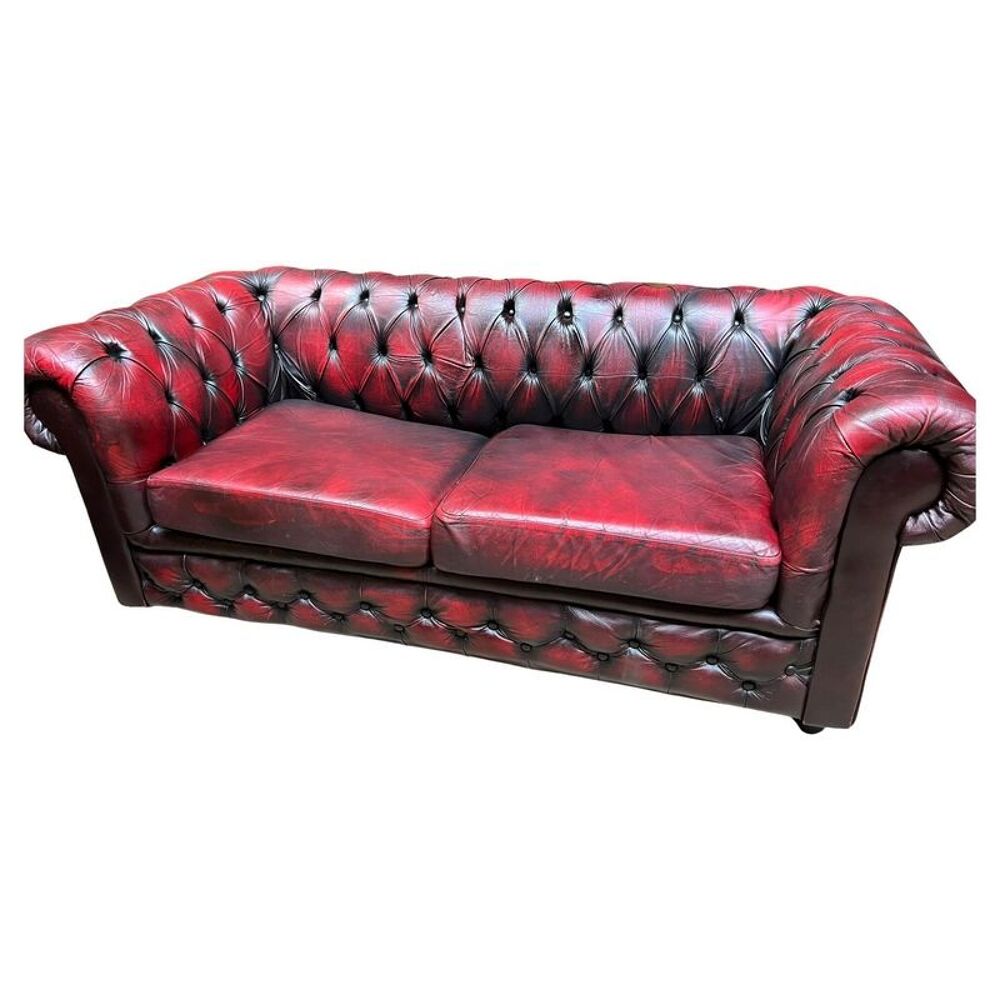 Canap&eacute; chesterfield convertible cuir bordeaux Meubles