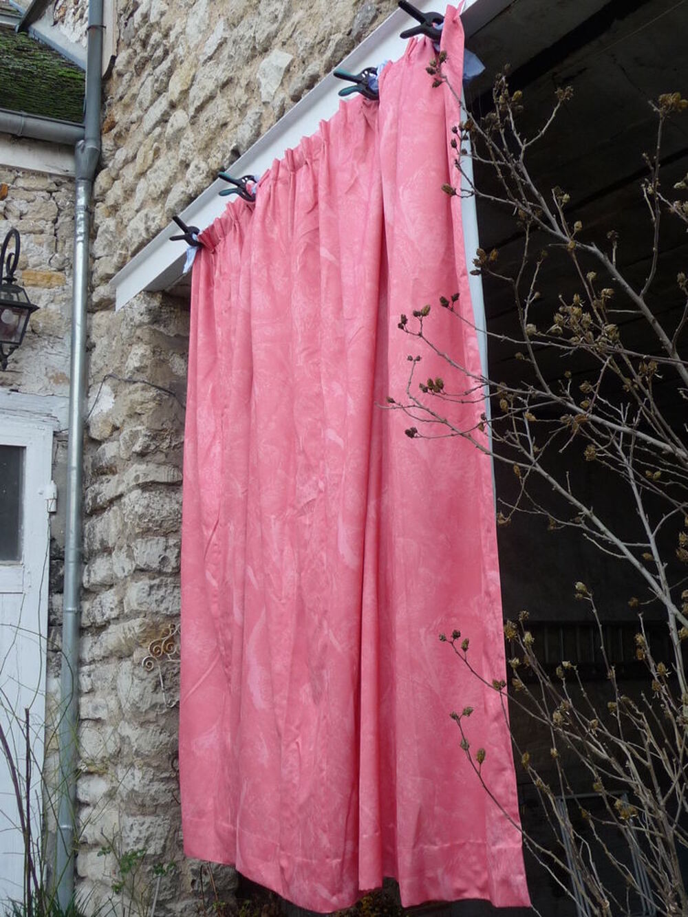 PAIRE DE DOUBLES RIDEAUX OCCULTANT ROSE Décoration