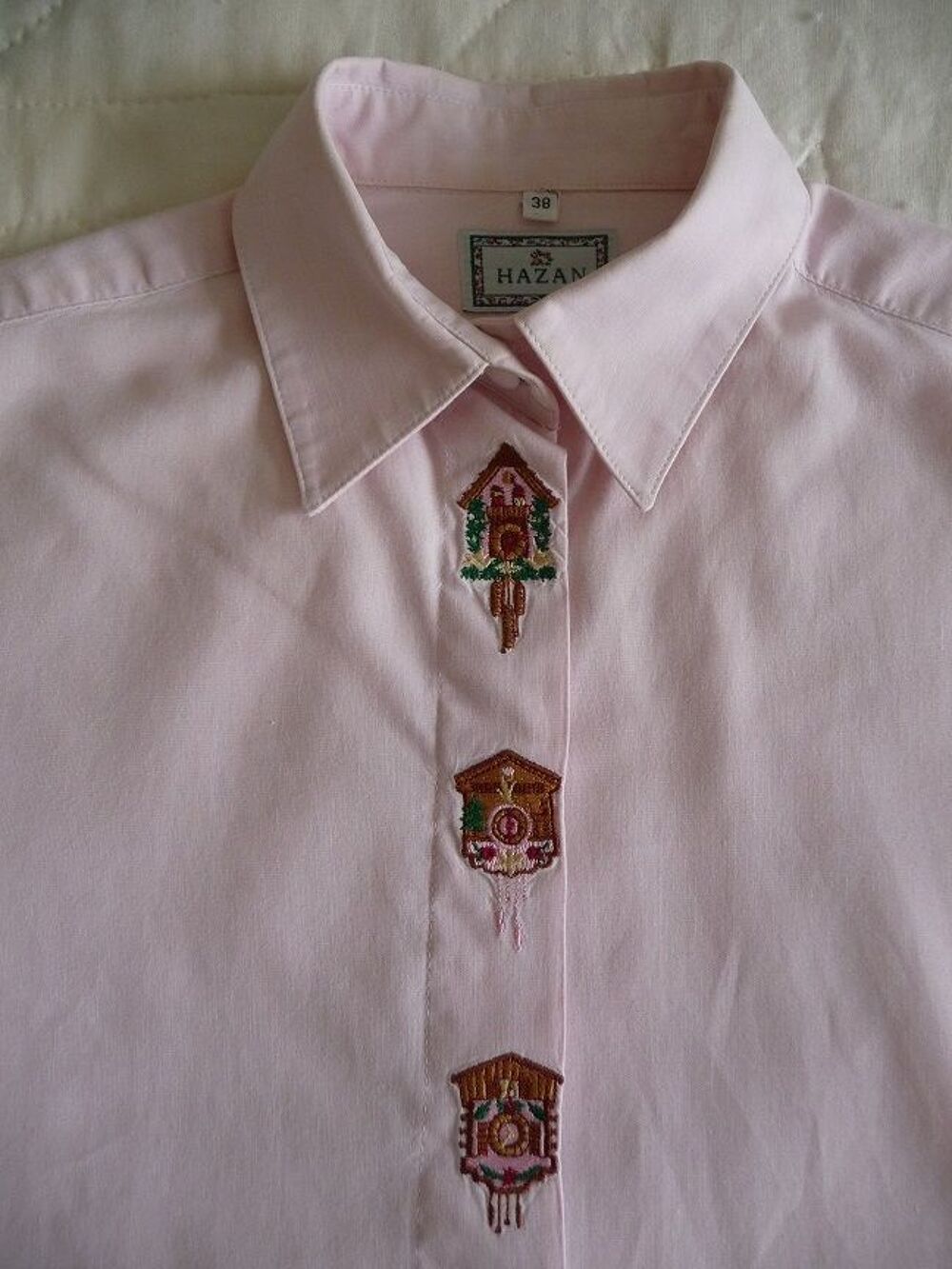 Chemisier rose clair brod&eacute; T.38 marque HAZAN Vêtements